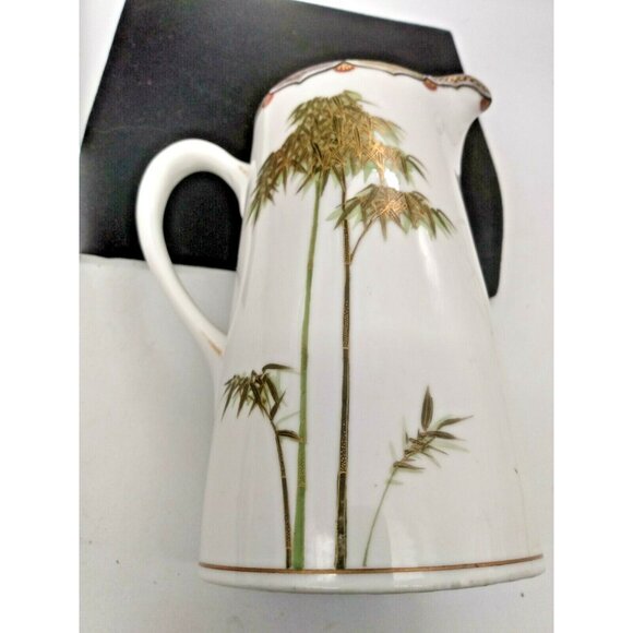 Asian Hand Painted Ceramic Pitcher - Bamboo Trees 6.5" Tall - Marked - Picture 8 of 10